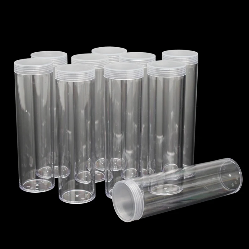 

KiWarm simple 10Pcs/set 25mm Round Clear Plastic Quarter Coin Tubes Holder Screw On Jars Boxes for Coin Crafts Collection