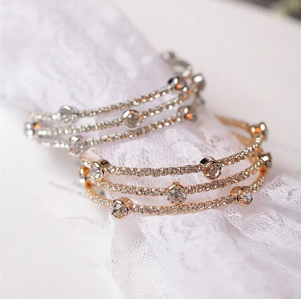Многослойный браслет с кристаллами, растягивающиеся браслеты для женщин, модные полностью Стразы, браслеты-манжеты, браслеты «рука»