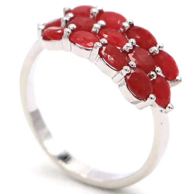 

US sz 7.75# New Designed Real Red Ruby Gift For Girls Silver Rings 19x9mm