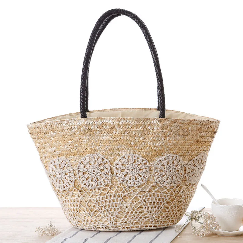Women Handbag Travel Summer Beach Female Straw Bags Lady Vintage Large Shoulder Bag Flower Casual Weave Bag Shopping Tote SS3070 (3)