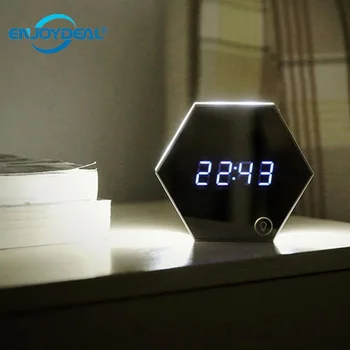 

USB Makeup mirror night light Multifunction Digital LED Makeup Mirror Clock Nightlight Thermometer Mount Table LCD alarm clock
