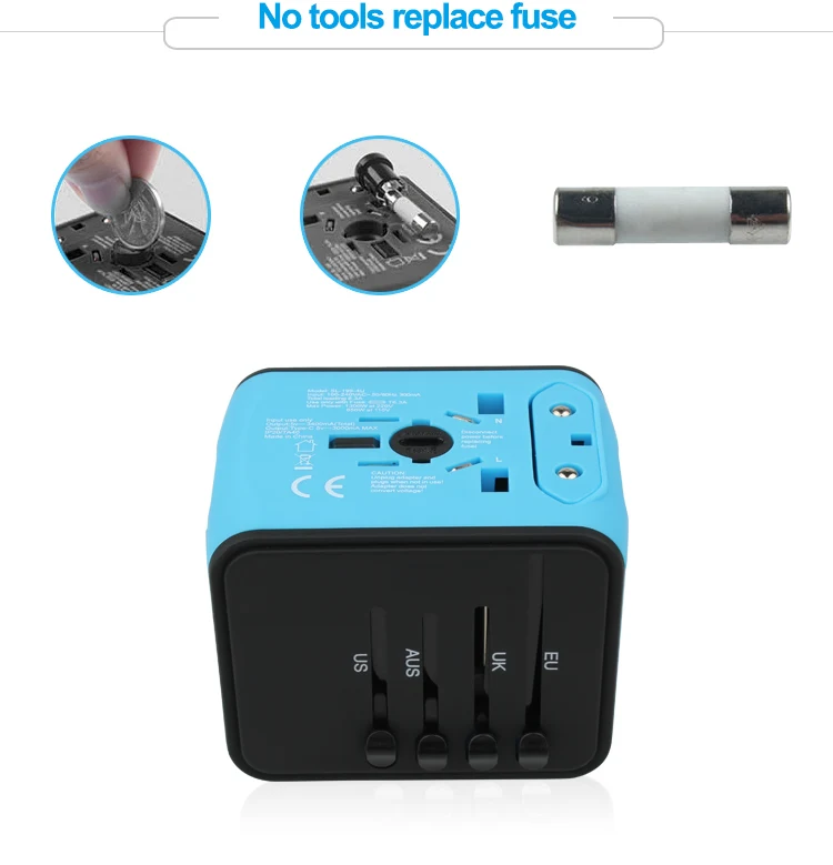 YiJee вилки электроприборов адаптер гнезд международное зарядное устройство Универсальный адаптер для Великобритании/США/Австралии/ЕС с 3USB 1 тип-c