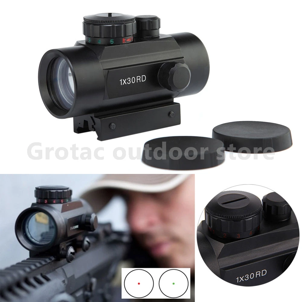 Mira telescópica táctica 1X30 punto holográfico Airsoft rojo verde punto óptica mira caza 11mm 20mm riel Mount Collimator Sight