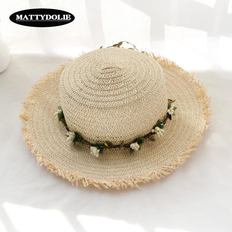 

MATTYDOLIE Top straw hat summer spring ladies' travel leisure beach sun hat breathable fashion garland wide-brimmed girl hat