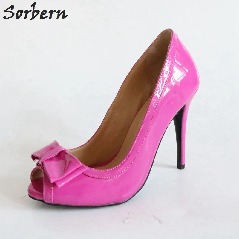 

Sorbern Fuchsia Bow Slip On Women Pumps Peep Toe Ladies 2018 Designer Heels Custom Royal Blue High Heel Shoes Big Size 15