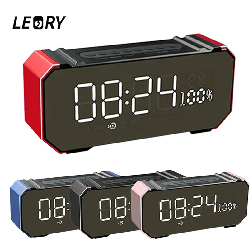 LEORY Draadloze Bluetooth Draagbare Speaker LED Spiegel Oppervlak Alarm Radio Subwoofer Stereo Bass Luidspreker Voor Slapen Kantoor