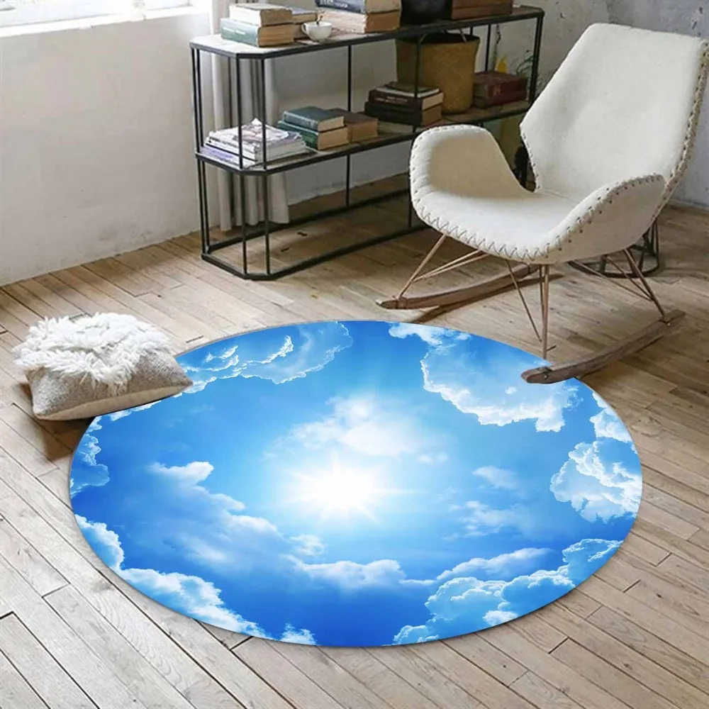 

Else Blue Sky Clouds Sun Shines Nature 3d Print Anti Slip Back Round Carpets Area Rug For Living Rooms Bathroom