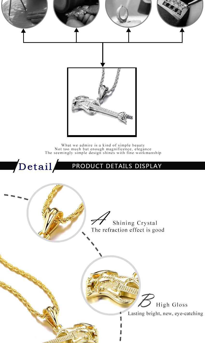 Готический Череп Рок Кулон гитара с длинной цепочкой для мужчин Мода Модный стиль золото/цвет серебра талисман ожерелье хип хоп ювелирные изделия