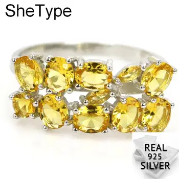 

3.4g SheType Romantic Golden Citrine Gift For Woman's 925 Solid Sterling Silver Rings 23x10mm