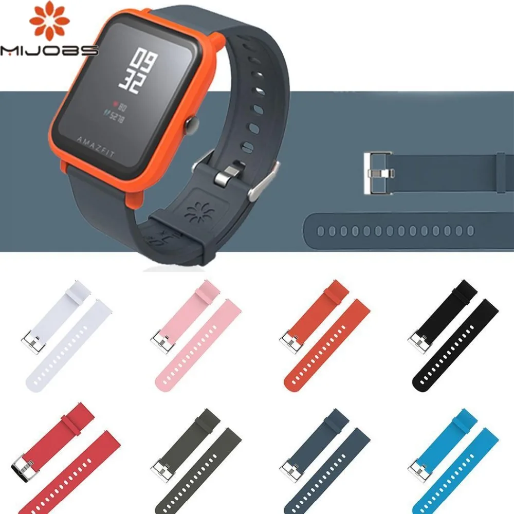 Mijobs ремешок на запястье для Xiaomi Huami Amazfit Youth 20 мм спортивный силиконовый цветной
