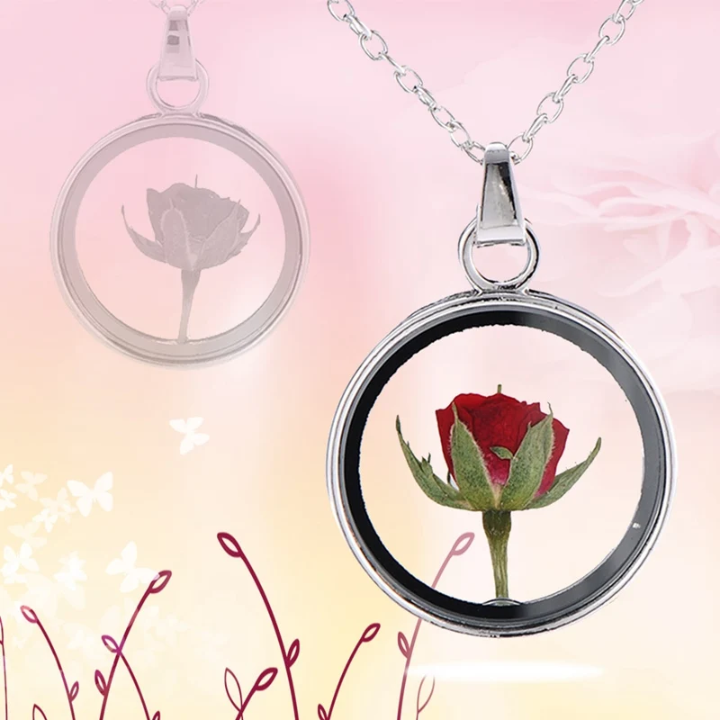Rose round dried flower glass necklace Hot sell Color ...