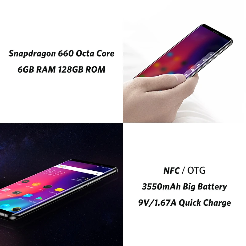 Elephone U Pro смартфон 6 ГБ 128 г 5 99 ''Snapdragon 660 Android 8 0 Восьмиядерный 13MP распознавание