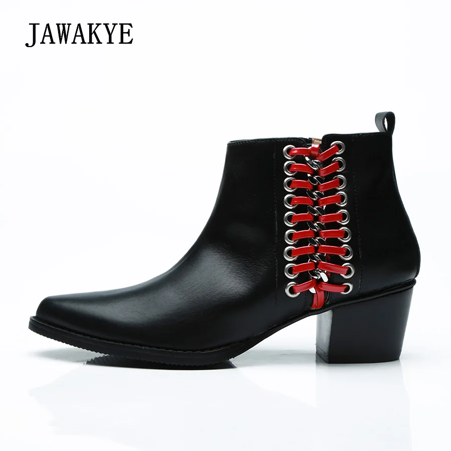 

JAWAKYE Winter Shoes Woman Genuine Leather Short Combat boots Chunky middle heel Autumn Women Martin boots Ankle boots for women