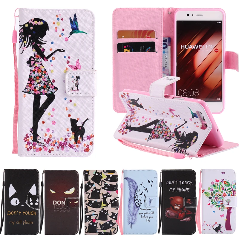 

For Huawei P10 Lite P10 Plus Case PU Leather Luxury Painted Cartoon Magnetic Flip Wallet Cover For Huawei P10 Lite Case Bag