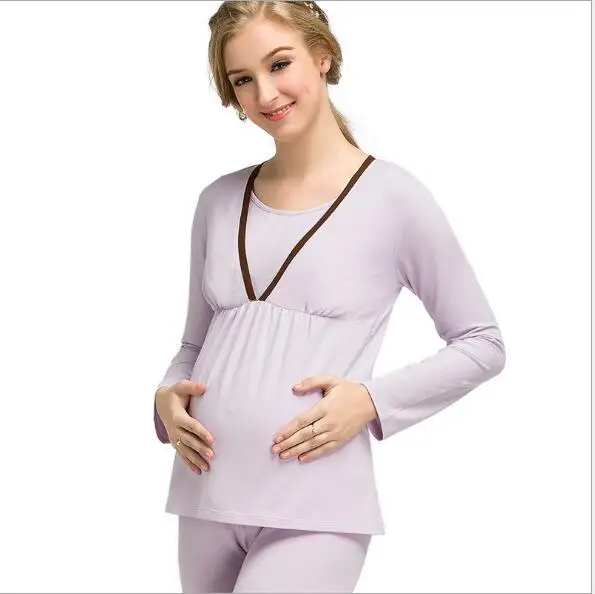 Fdfklak Семья костюмы пижамы для беременных Для женщин материнская одежда для сна Демисезонный пижамы с длинными рукавами Одежда для беременных F2 - Цвет: light purple