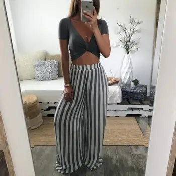 

Black Friday Deals 2018 New Striped Pants Womens arrival Stretch High Waist Jogger Leggings Loose Casual Pants Trousers