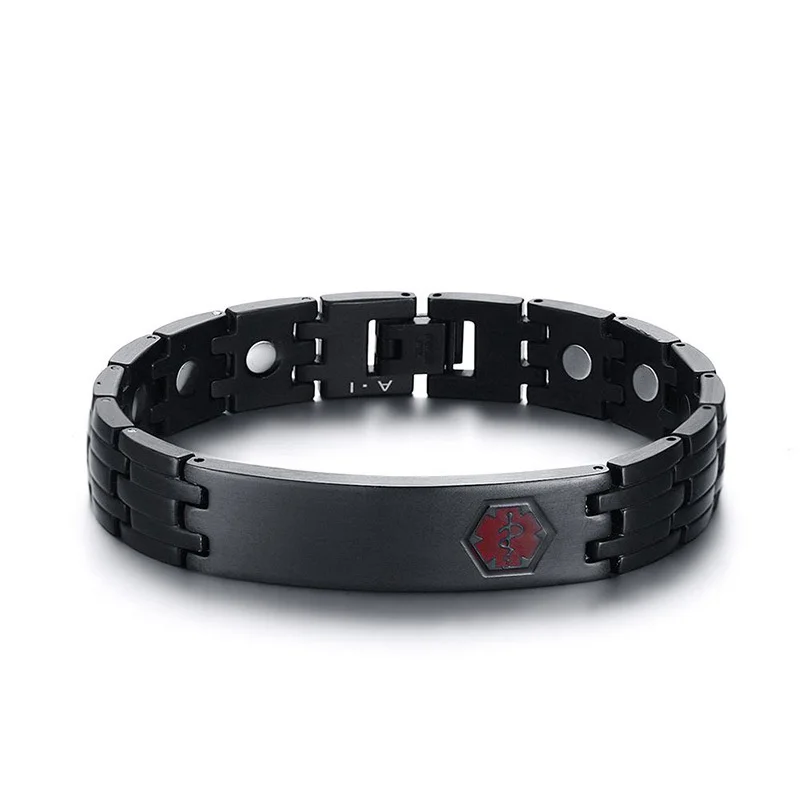 

Cross-border e-commerce jewelry Titanium steel medical logo magnetic bracelet Black men's bracelet