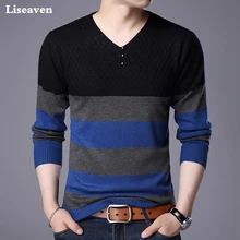 Liseaven Для мужчин пуловер свитер v-образным вырезом свитера в полоску Мужская одежда трикотаж