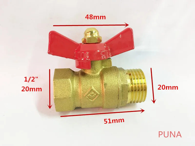 

Free shipping Male to Female 1/2"PT Threaded Butterfly Handle Brass Ball Valve