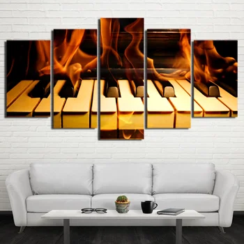 

Printed Modular Framework Picture Canvas Abstract Painting 5 Panel Fire Flame Piano Keys For Bedroom Home Wall Art Decoration