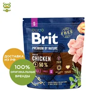 Brit Premium by Nature Adult S для взрослых собак мелких пород, Курица, 1 кг
