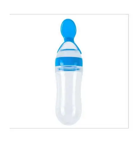 New Baby Toddler Squeeze Feeder Silicone Spoon Bottle Feeding Dispensing Spoons BPA Free Baby Utensils Rice Cereal Feeding Spoon - Цвет: Blue Utensils