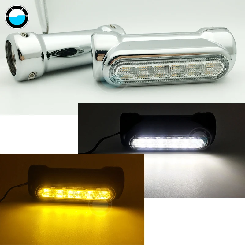 For VictoryRoad King Street Glide Softail Fat Boy Motorcycle Highway Bar Switchback Turn Signal Light White Amber LED. |