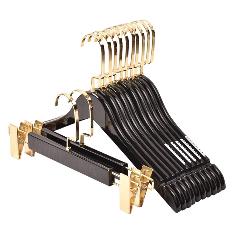 10pcs/lot 24cm-38cm Wood Hangers Black Solid Clothes Hanger/Trousers Rack/Anti Slip Gold Hook Clothes Hanger (30pcs can LOGO)