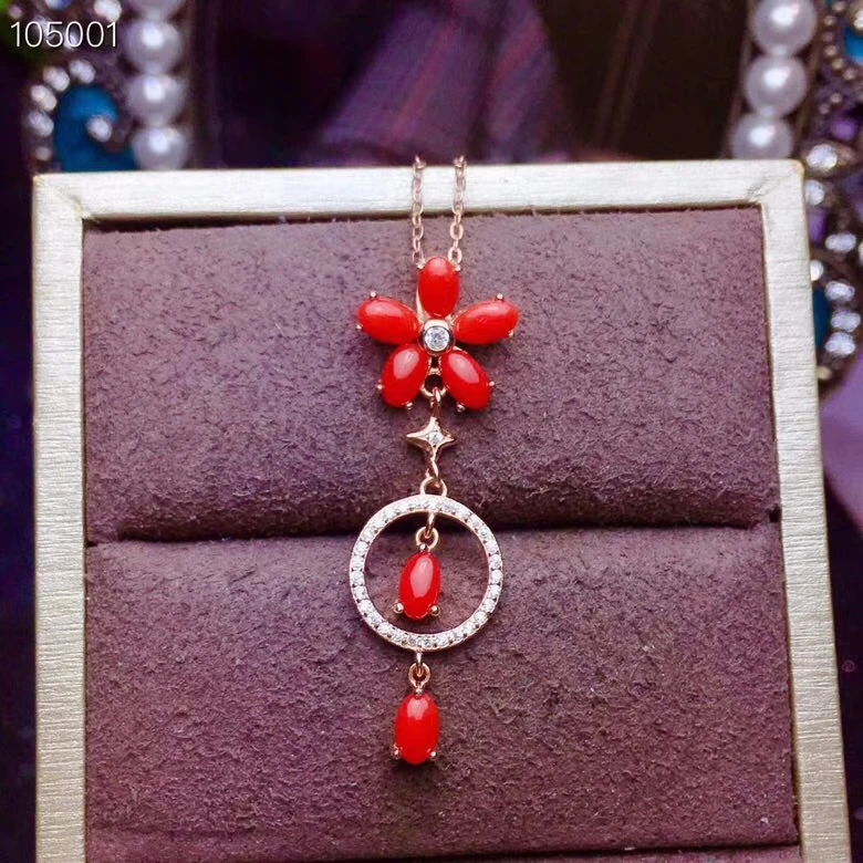 KJJEAXCMY бутик ювелирных изделий 925 с инкрустацией, из чистого серебра натуральный красный коралловый самоцвет женские серьги подвески 2