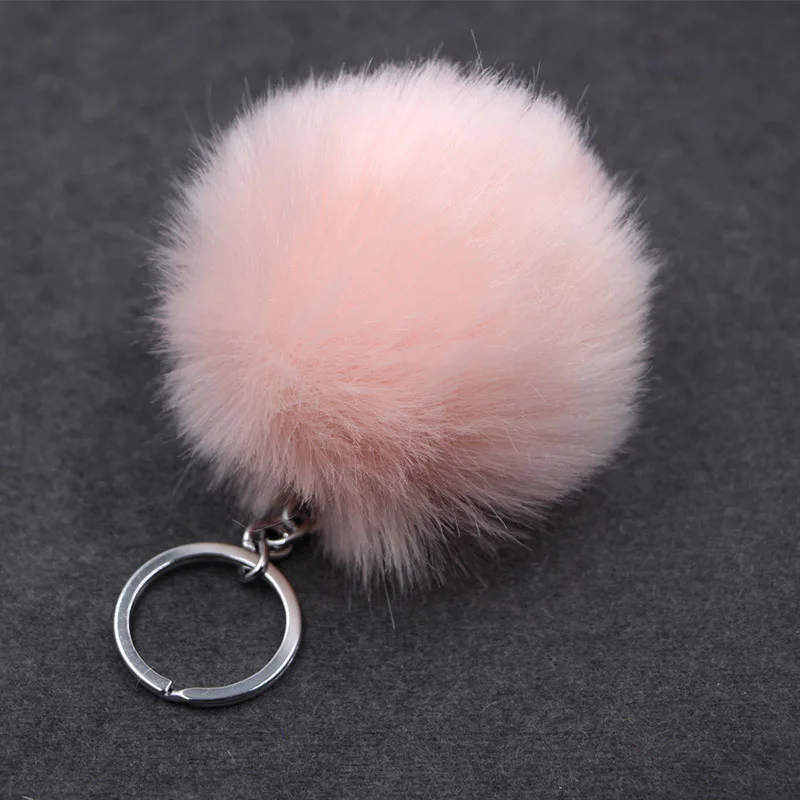 Handmade Fluffy Pom Pom Balls Keychain For Women Bag Rabbit Fur Key Chains Chaveiro Sleutelhanger Pompom Keyrings Llavero Pompon - Цвет: Korea pink