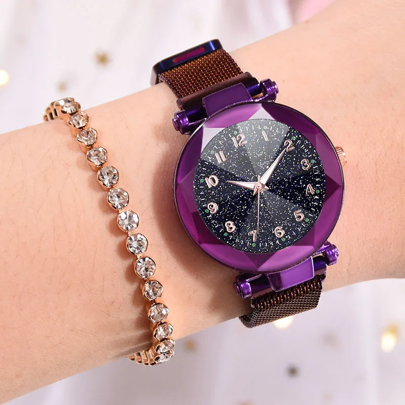 Женские наручные часы модные роскошные из нержавеющей стали с магнитной пряжкой на ремешке преломляющая поверхность светящийся циферблат женские кварцевые часы