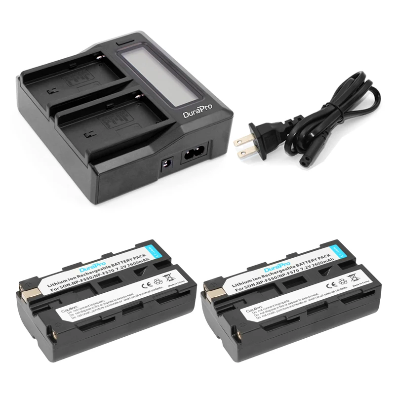 2Pcs High Capacity NP F550 NP F550 F570 cameras Battery +Dual LCD