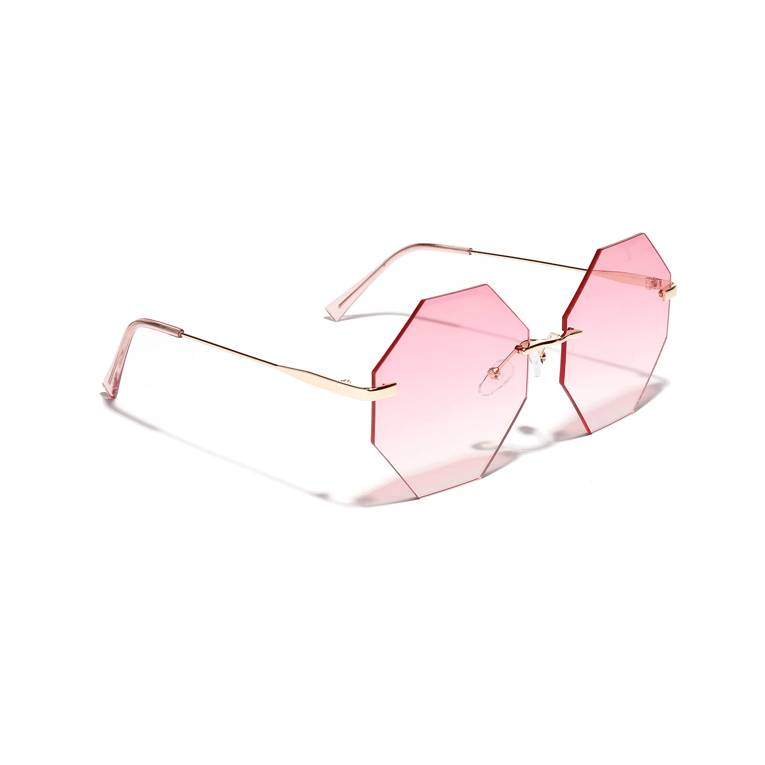 Женские солнцезащитные очки без оправы Ретро Полигональная линза в металлической оправе