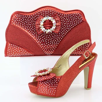 

Wedding red shoes and bag to match aso ebi african lace party shoes match bag with high heel size38-42 shoe and bag SB8240-2