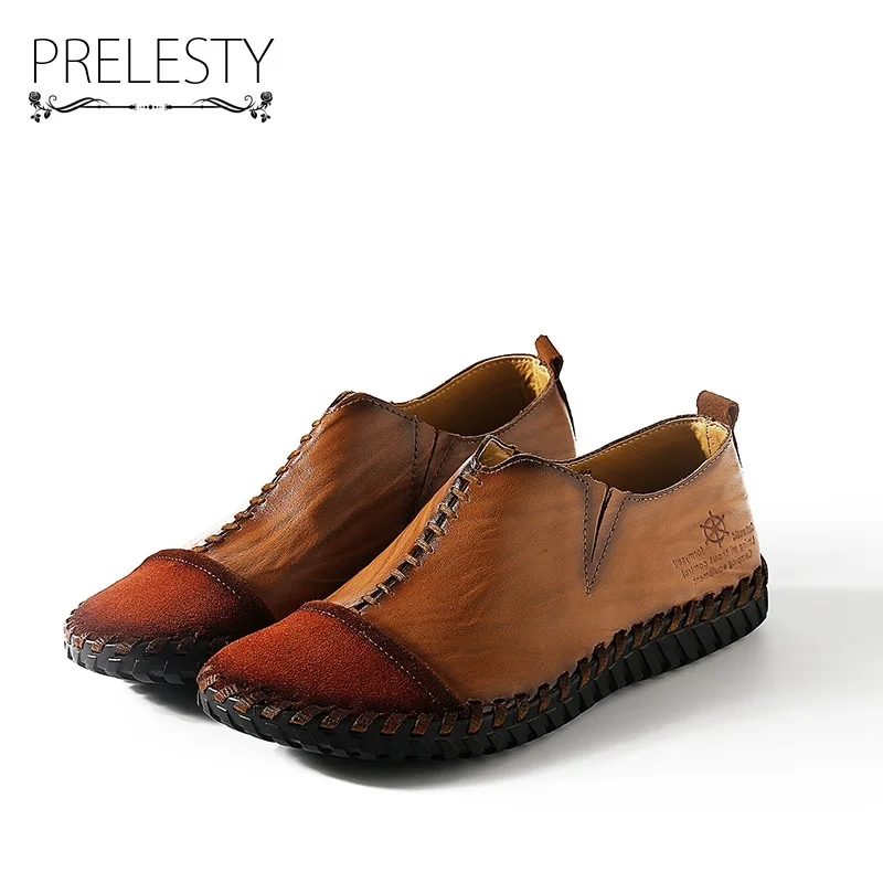 

Prelesty High Quality Genuine Leather Men Shoes Handmade Slip On Loafer Dress Shoes Brand Men Flats Comfy Driving Shoes