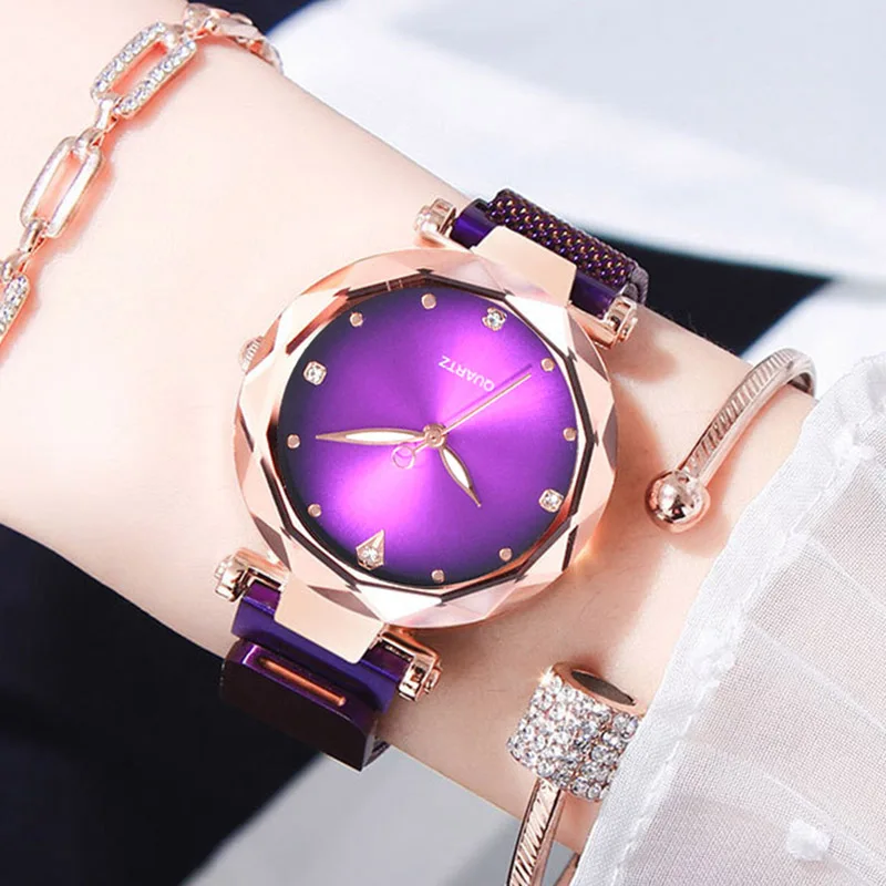 Women Watch 2019 Luxury Diamond Mesh Gold Magnetic Starry Sky Watch Relogio Feminino Ladies Wrist Watch for Clock Zegarek Damski