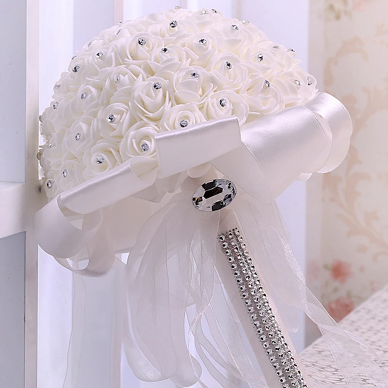 

Artificial Crystal Rhinestons Wedding Bouquet With Ribbon Wedding Flowers Roses Bridal Bouquet Wedding Accessories