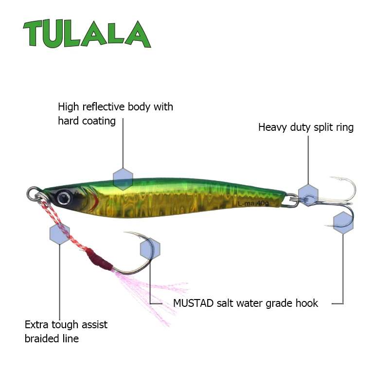 Tulala литой металл 40 г джиговая блесна, шкура, литье свинца, рыбы, SeaBass, рыбалка на щуку Приманка снасти, вобберы, жесткие приманки