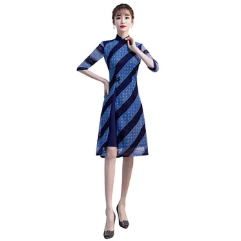

Shanghai Story Lace Chinese Cheongsam Dress Half Sleeve Qipao Knee Length Chinese Traditional Dress Women's AoDai Style Dress