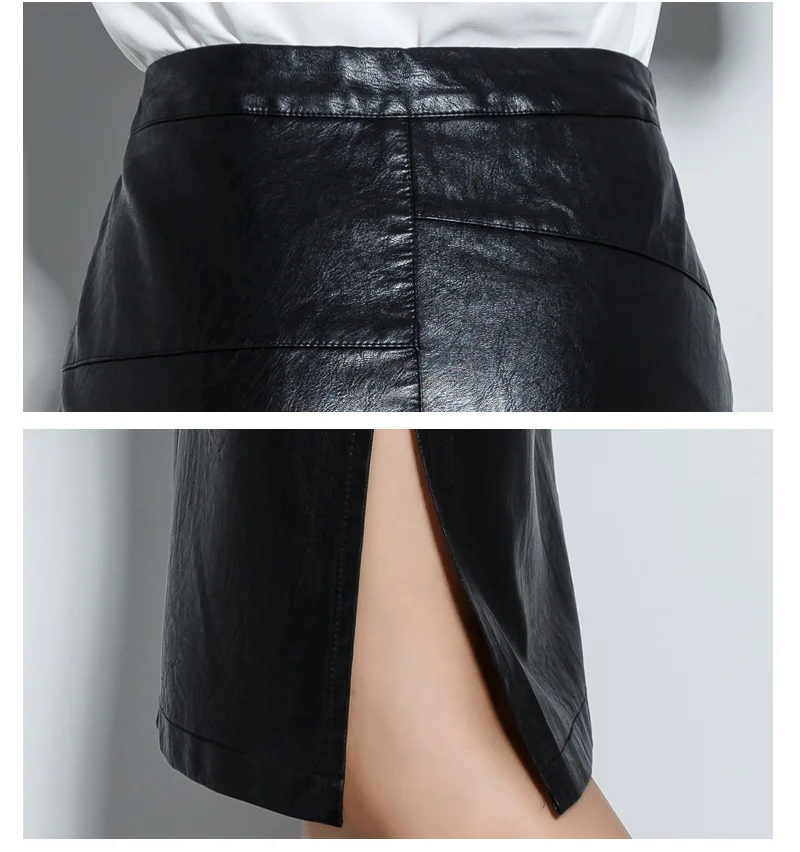 Новинка, Высококачественная осенне-зимняя женская юбка-карандаш, черная юбка с высокой талией из искусственной кожи, S-5XL Женская юбка средней длины