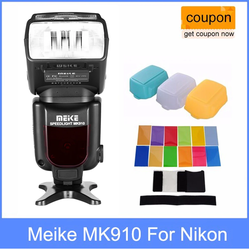 Meike MK910 MK-910 i-TTL HSS Flash Speedlite for Nikon as SB900 D750 D800 + 3 Diffuser D7100 D600 DSLR | Электроника