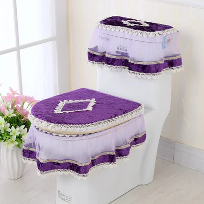 

European Pleuche Lace Closestool Mat Three-piece Household Toilet Set U Pull Chain Sit Washer Prevent Dust Toilet accessories