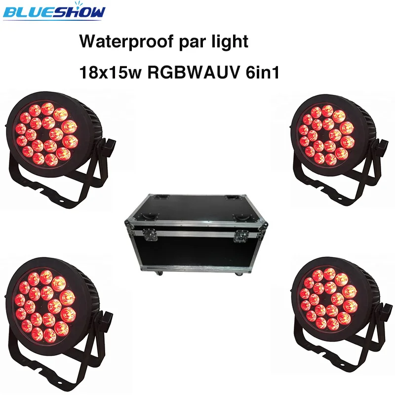 

No tax custom, 4pcs/flightcase RGBWA 5in1 LED Par 18x12w Outdoor LED Par 64 Power Corn In/Out stage Waterproof par light flat