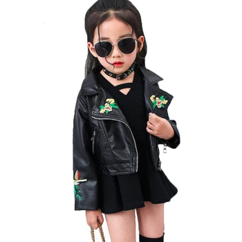 

Kids Jacket Girl PU Leather Outwear Clothing Spring Autumn Fashion Turn-down Collar Zipper Coats Baby Child Print Jacket Clothes
