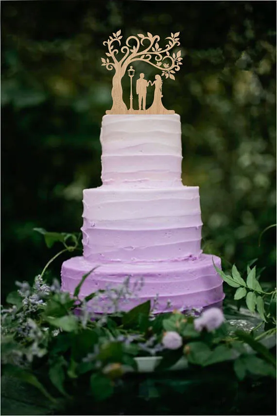 Mixed Style Bride and Groom with Dog and Cat Silhouette Tree Wedding Engagement Cake Topper Rustic Wood free shipping - Цвет: Насыщенный сапфировый