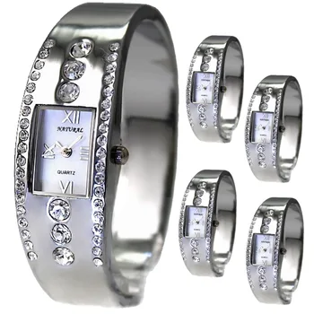 

Wholesale 5Pcs New Fashion Crystal Stylish FW642B New Shiny Silver Band Rectangular PNP Shiny Silver Watchcase Bangle Watch