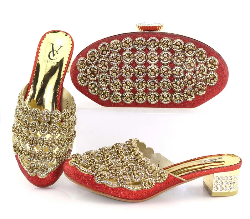 Красные туфли и Сумка клатчи Новое поступление обувь с украшением в виде кристаллов и комплект с сумкой низкий каблук 2 дюйм(ов) size38-42 обувь и сумка SB8243-1