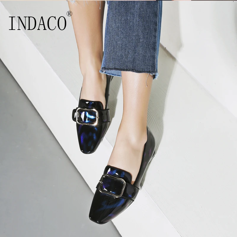 

2019 Women Leather Flat Shoes Spring Fashion Loafers 2.5cm Big Size 34-42