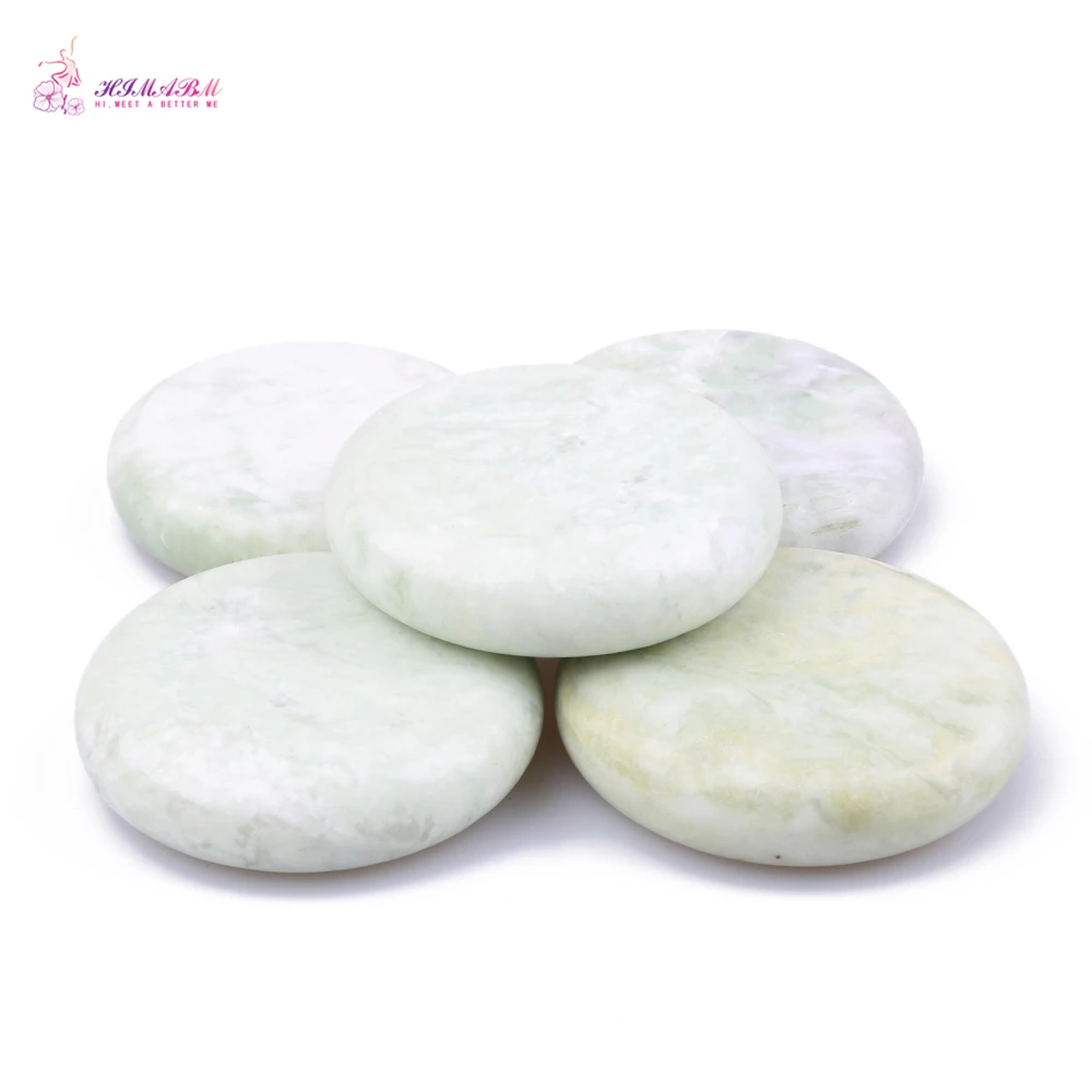 HIMABM 5 Pieces Natural Light Green Xiuyan Jade Hot Spa Basalt Stone Massage Basalt Stone Lava Rocks 80*80*20mm wholesale HIMABM 5 Pieces Natural Light Green Xiuyan Jade Hot Spa Basalt Stone Massage Basalt Stone Lava Rocks 80*80*20mm wholesale