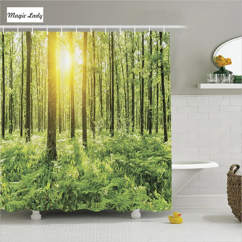 Shower Curtain Green Bathroom Accessories Woodland Decor Collection